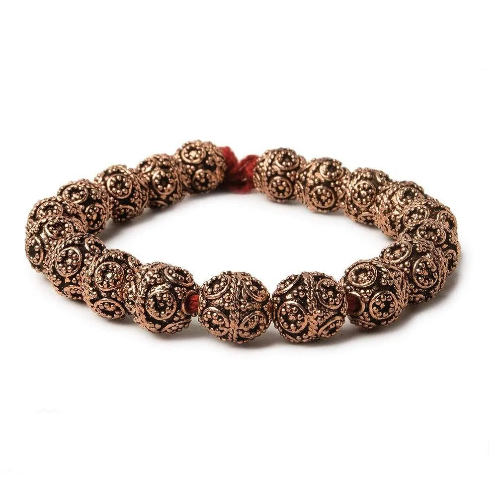 10mm Copper Bead Bead Round Miligrain Circles 8 inch 18 pcs