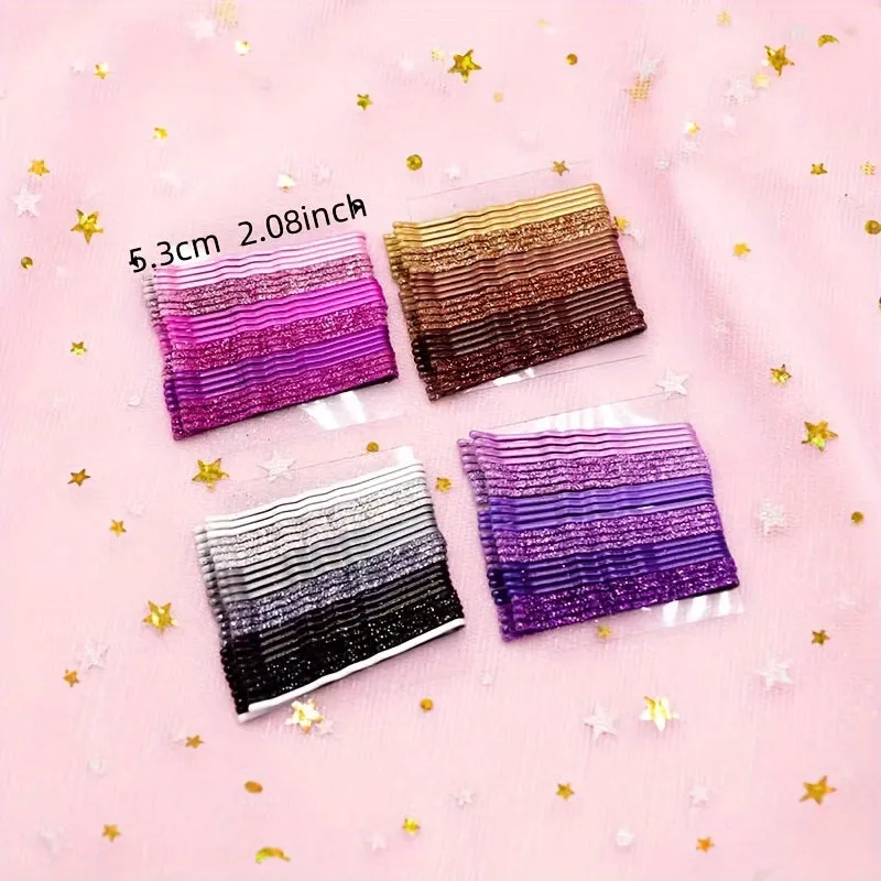 24 Colorful Glitter Bobby Pins Strong Hold Hair Accessories