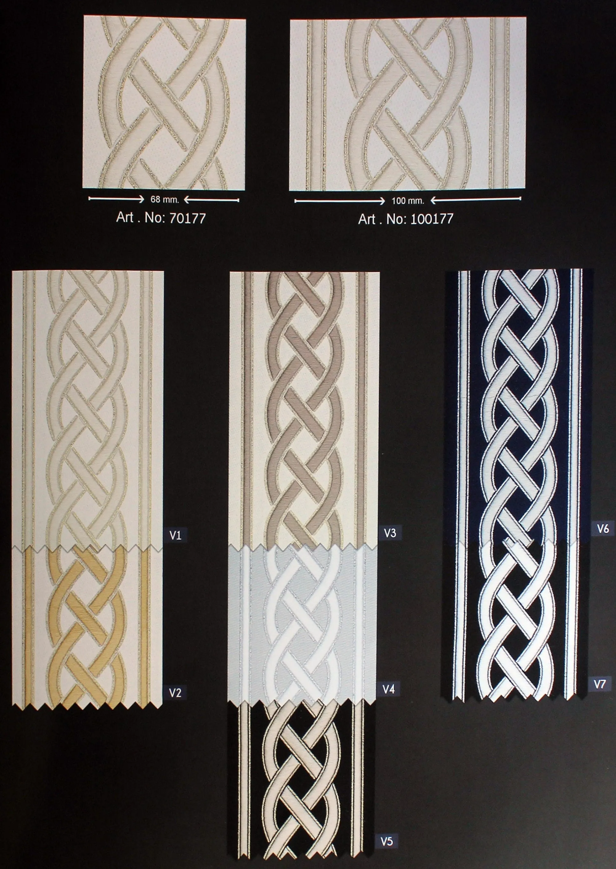 2.7" Celtic Knot Jacquard Ribbon for Drapes, 16 Yards in one Continuous Sewing Trim, Curtains, Drapery Banding, Drapery Trim Tape 0177 V1