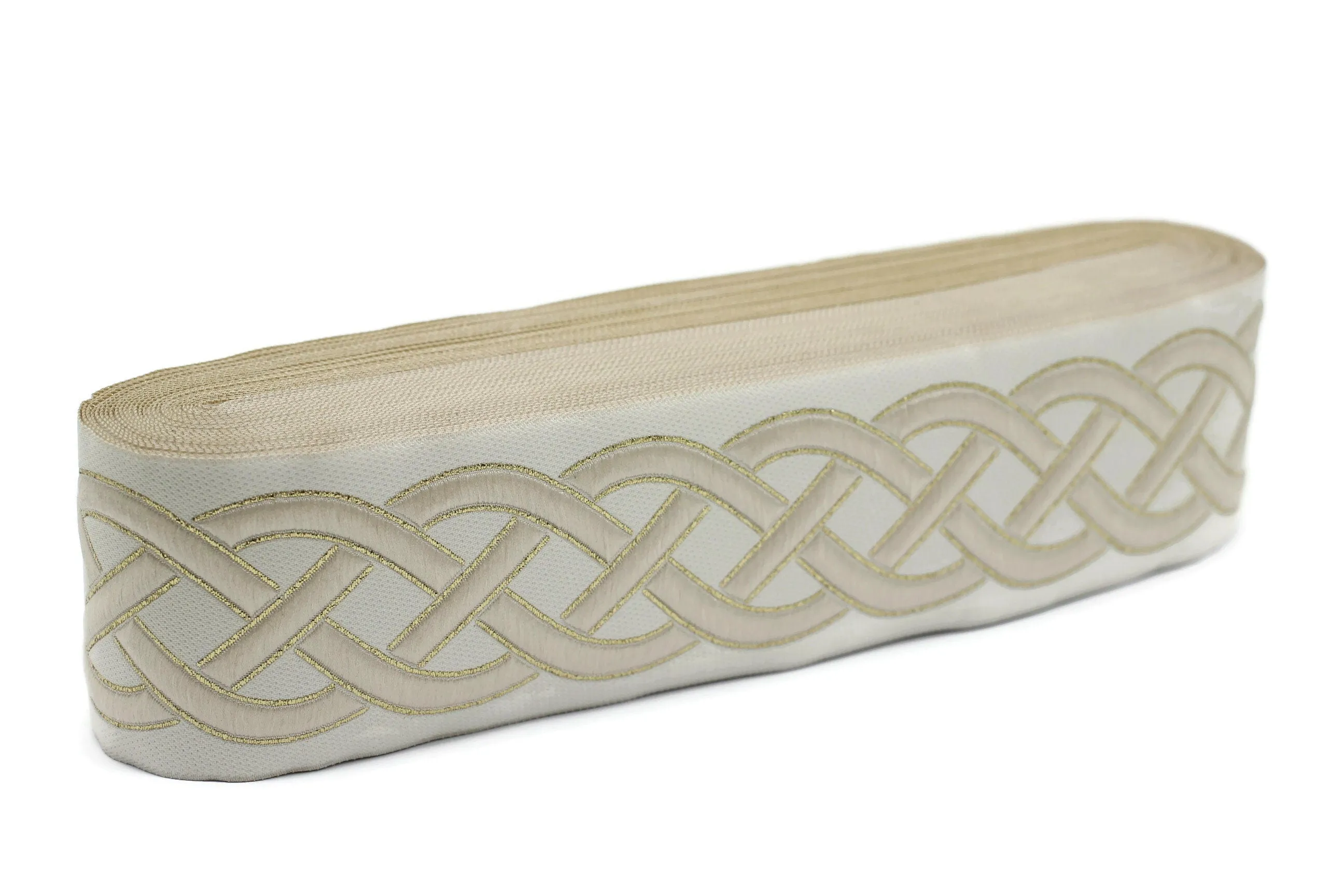 2.7" Celtic Knot Jacquard Ribbon for Drapes, 16 Yards in one Continuous Sewing Trim, Curtains, Drapery Banding, Drapery Trim Tape 0177 V1