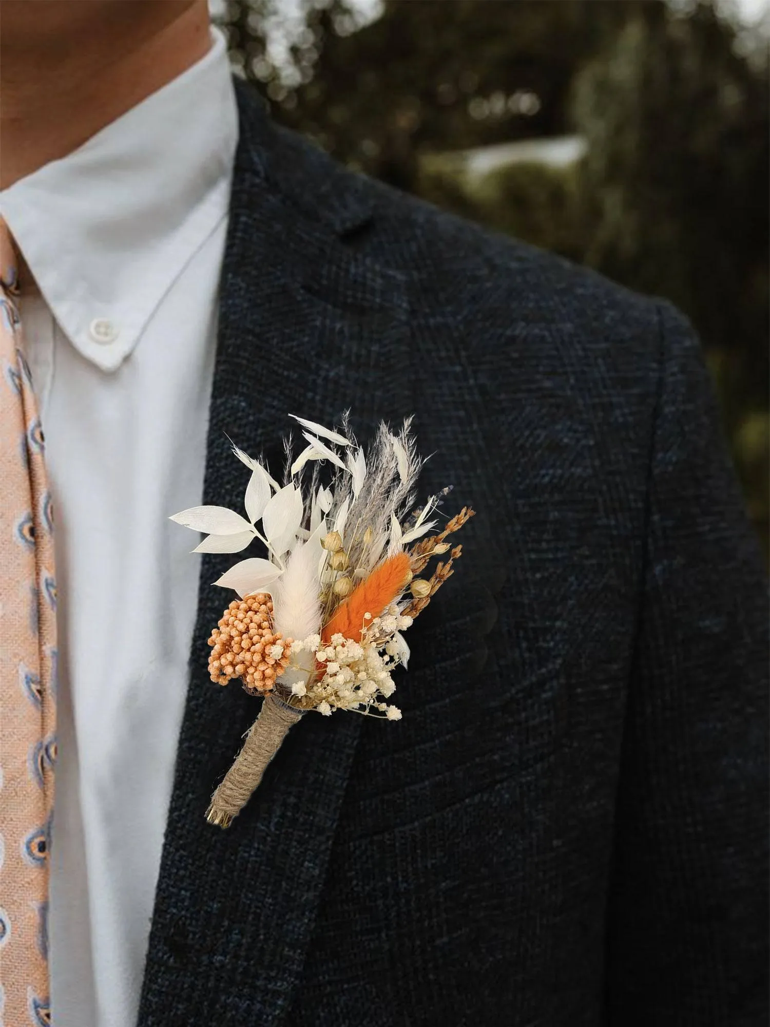 6Pcs Dried Flower Boutonnieres Orange