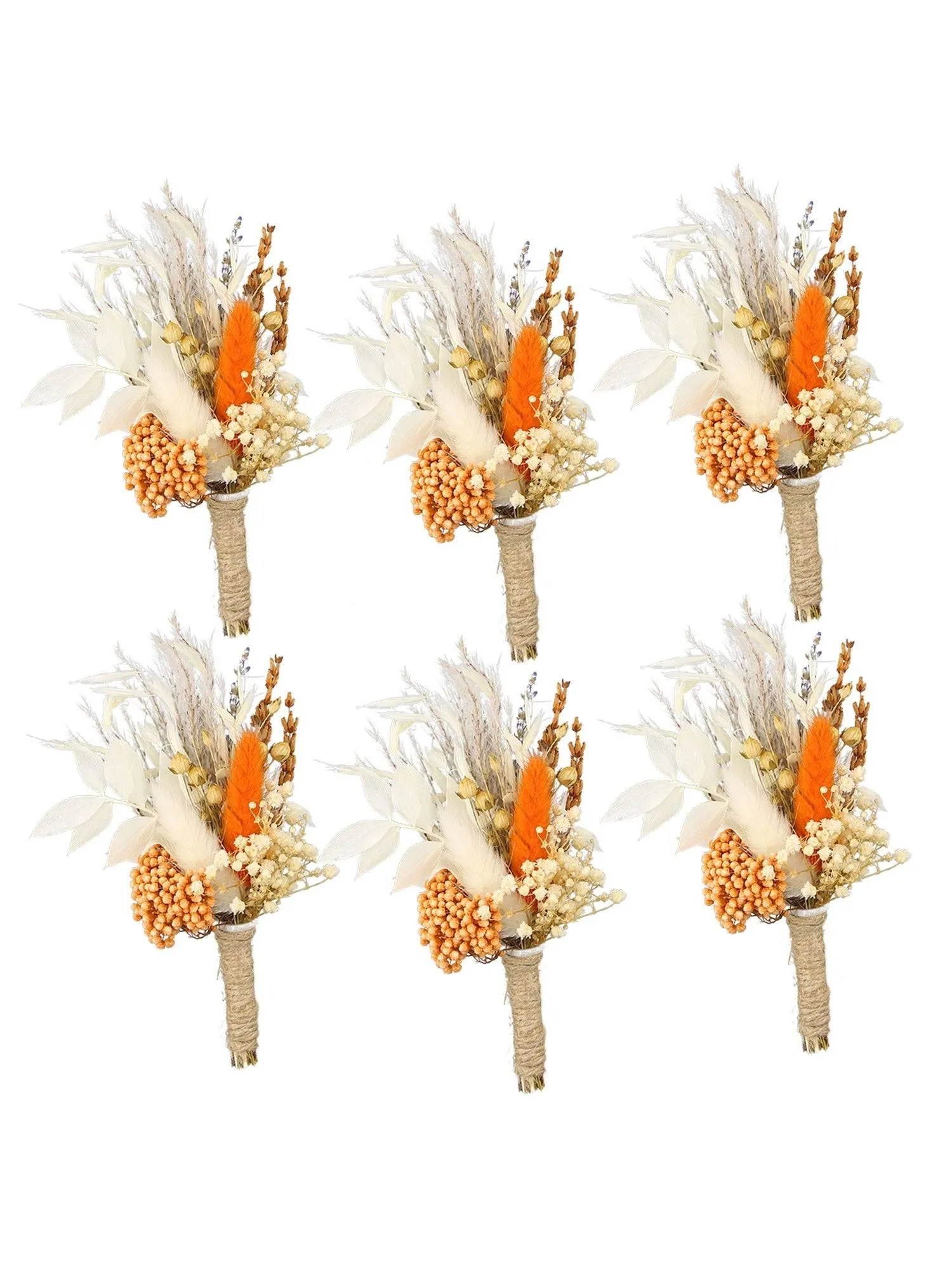 6Pcs Dried Flower Boutonnieres Orange