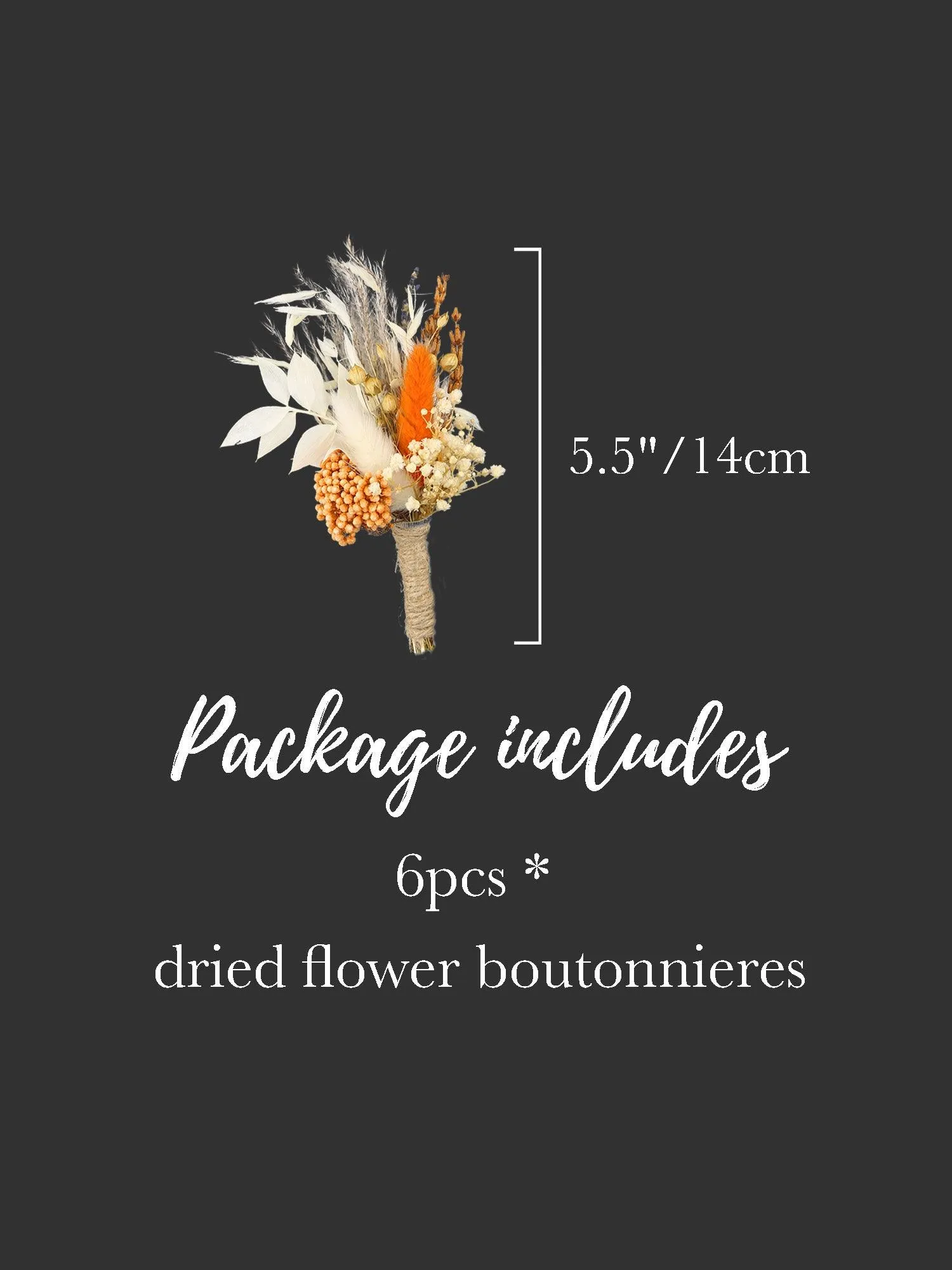 6Pcs Dried Flower Boutonnieres Orange