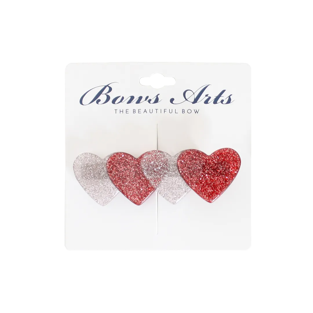 Acrylic Glitter Heart Clip - Red