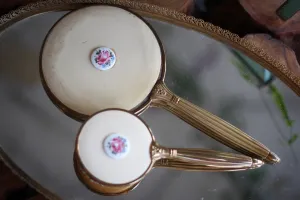 Antique Guilloche Bronze Roses Vanity Set