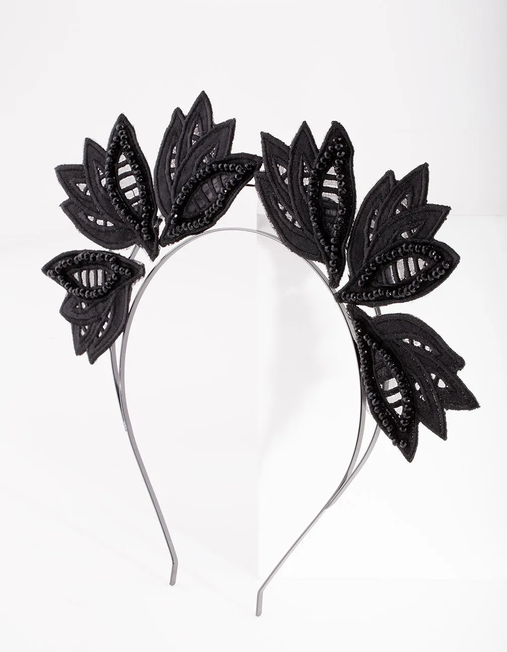 Black Embroidered Leaf Headband