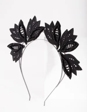 Black Embroidered Leaf Headband