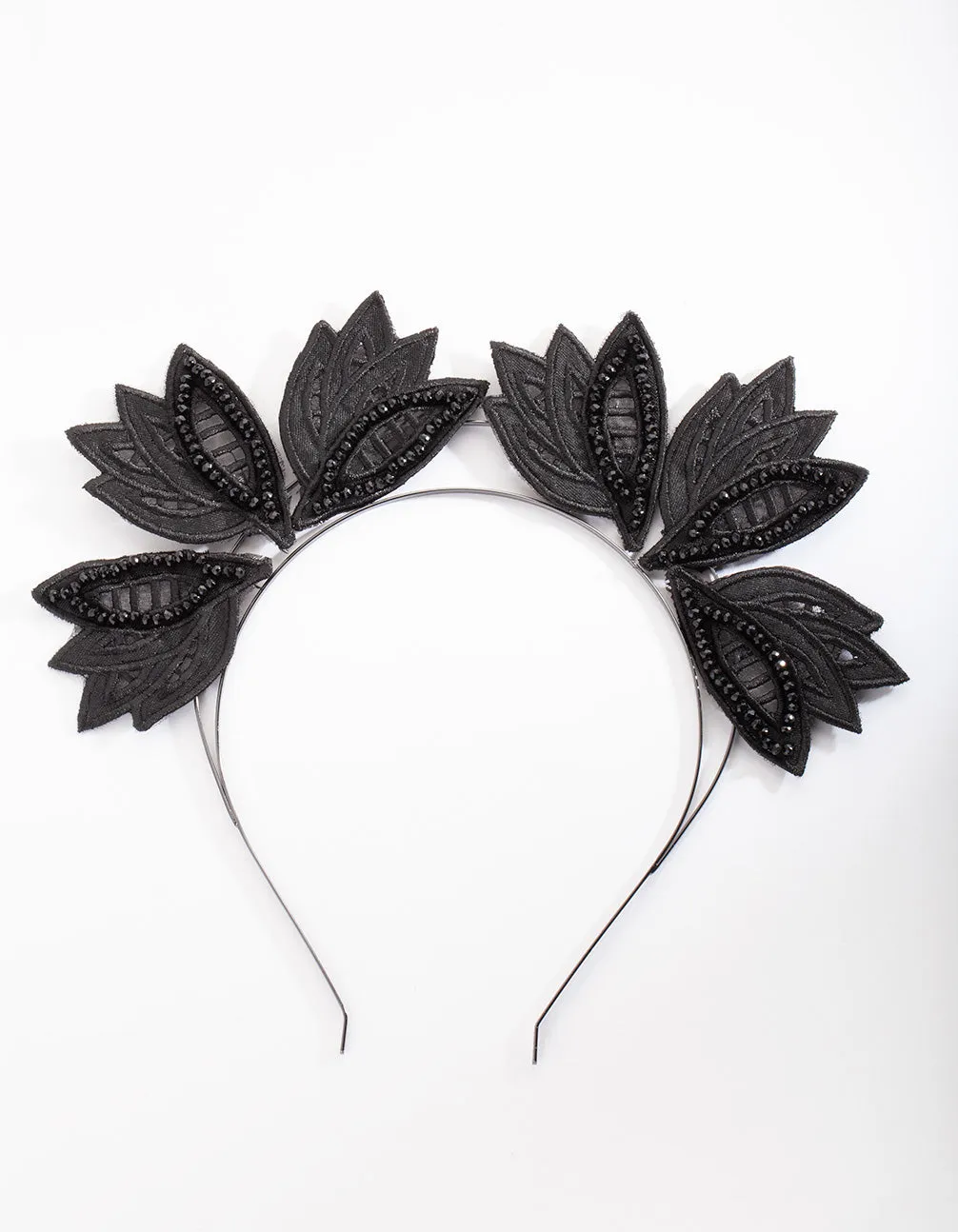 Black Embroidered Leaf Headband