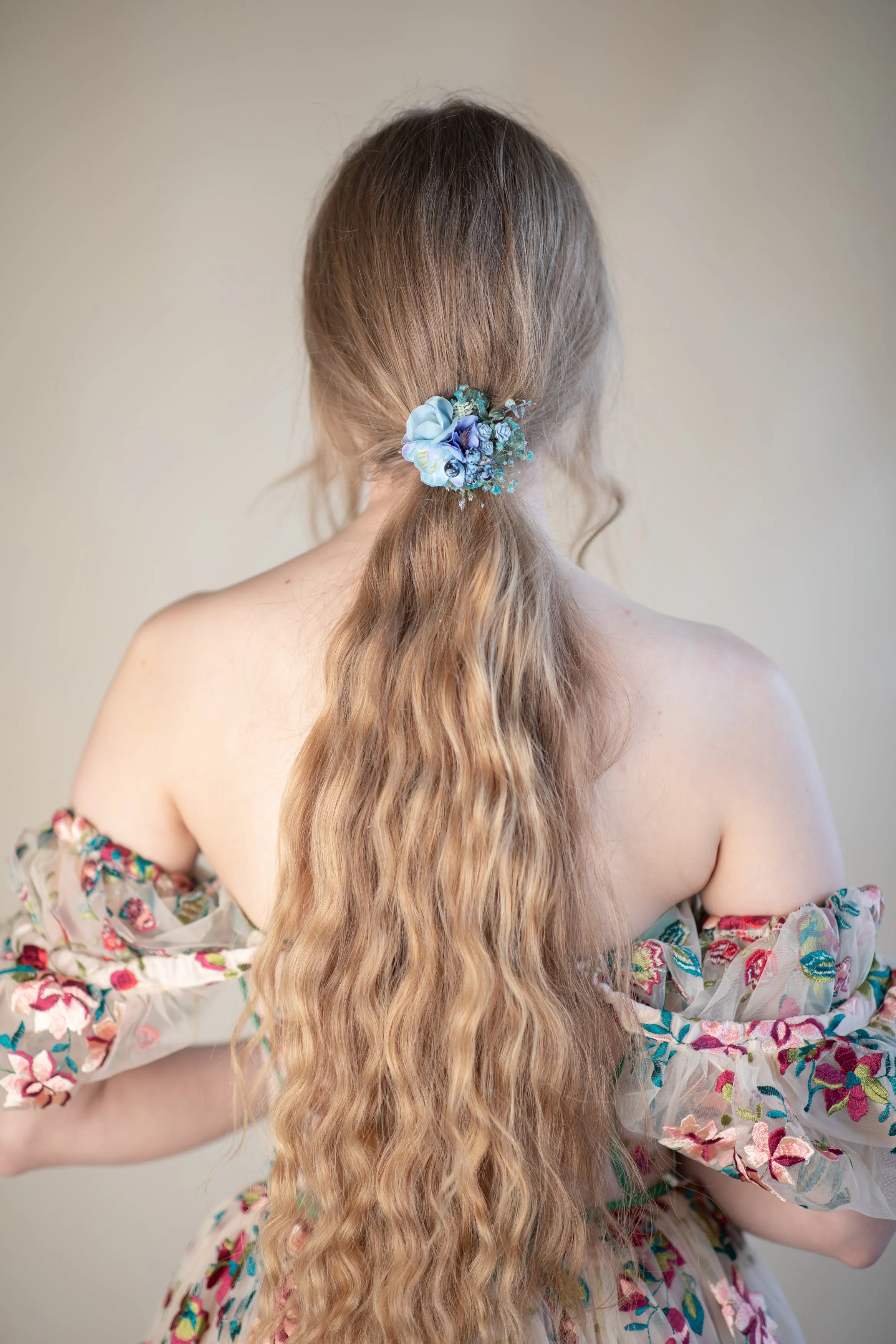 Blue flower hair tie
