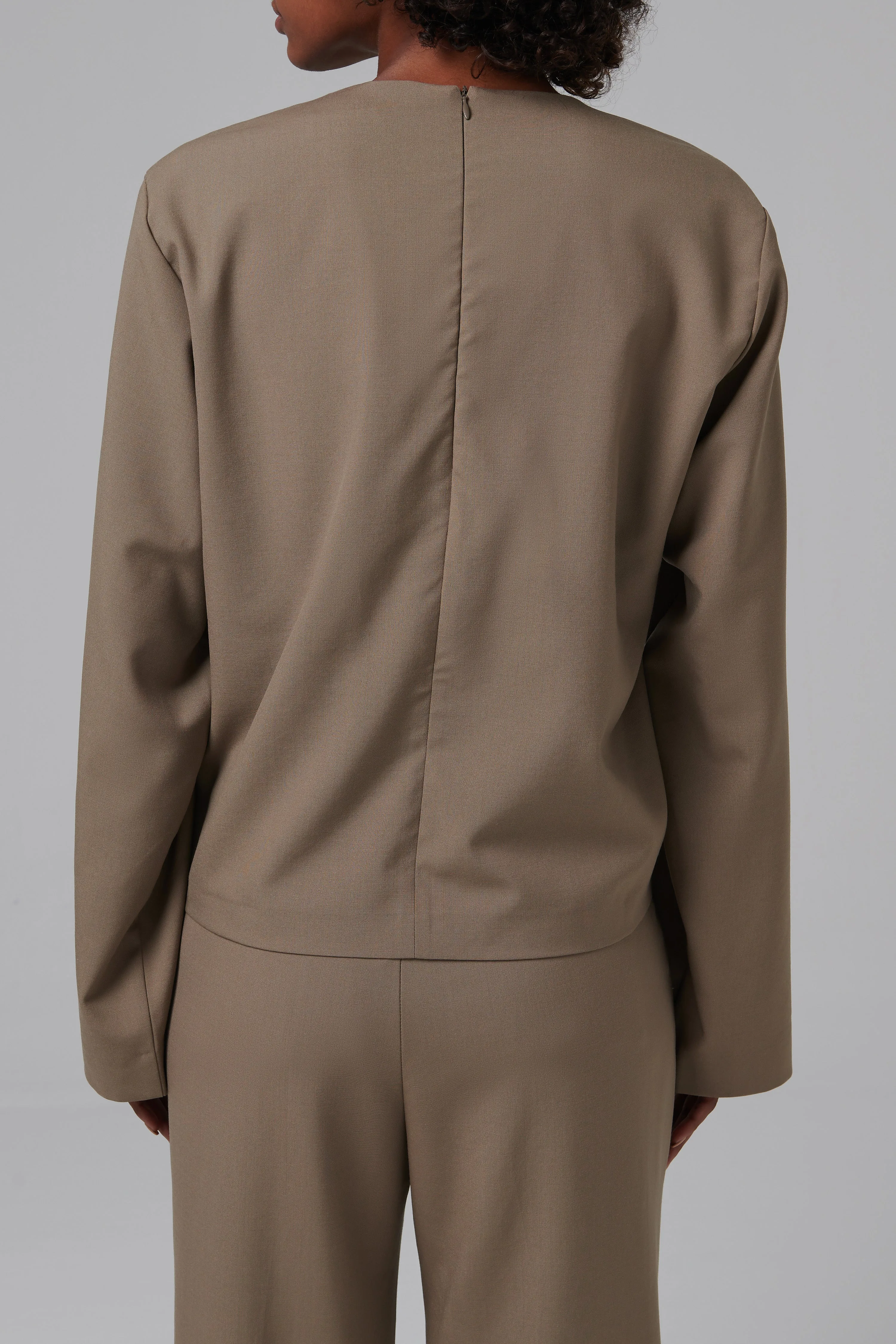 Brown Draped Wool Top