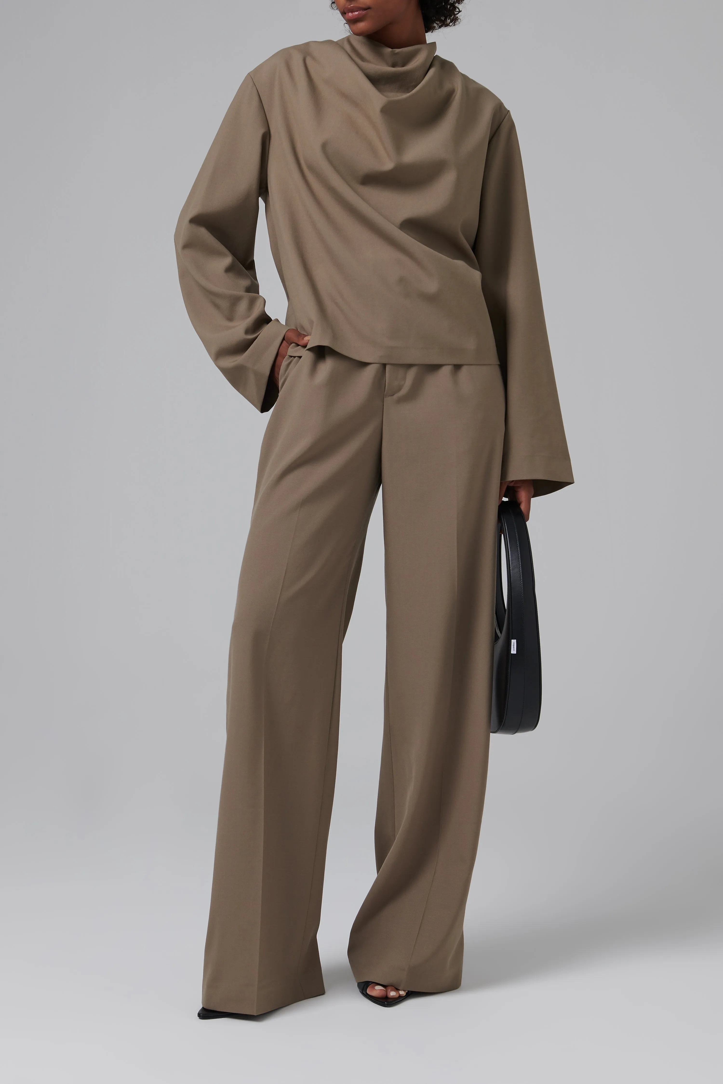Brown Draped Wool Top