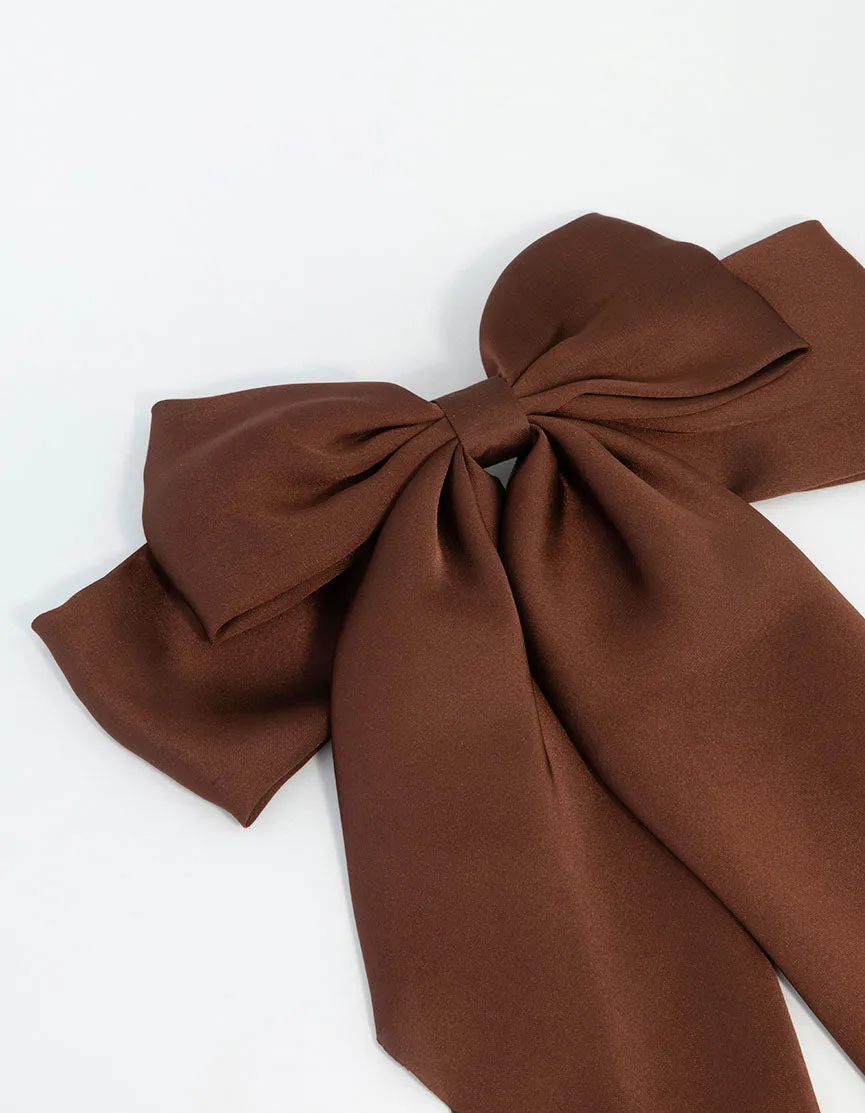 Brown Fabric Drop Bow Clip