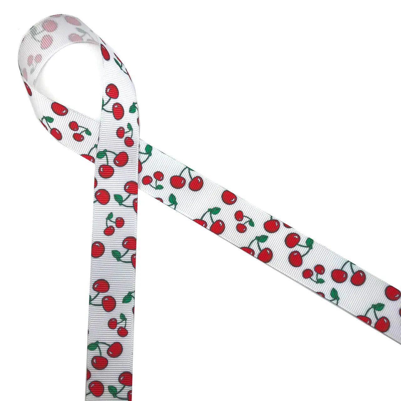 Cherries Ribbon on 7/8" White grosgrain, 10 Yard
