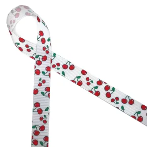 Cherries Ribbon on 7/8" White grosgrain, 10 Yard
