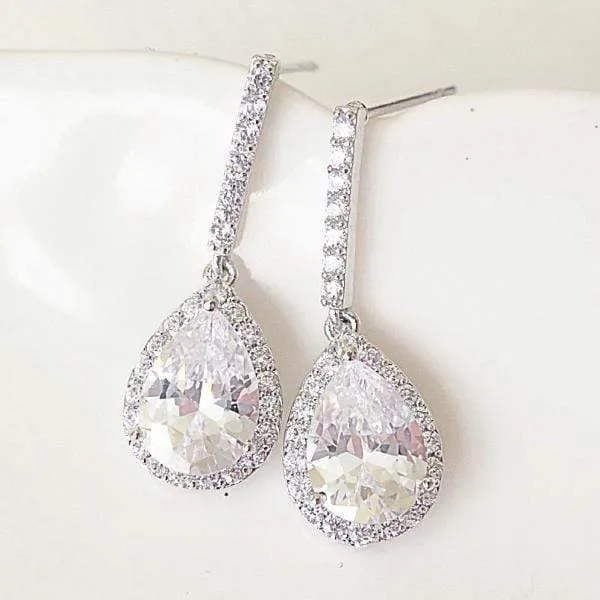 CZ Pave Teardrop Dangle Earrings