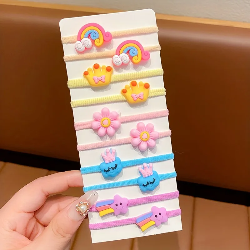 Girls Cartoon Hair Bands  Rainbow Bow Flower Fruit Design