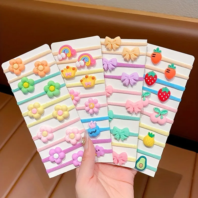 Girls Cartoon Hair Bands  Rainbow Bow Flower Fruit Design