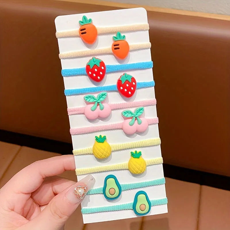 Girls Cartoon Hair Bands  Rainbow Bow Flower Fruit Design