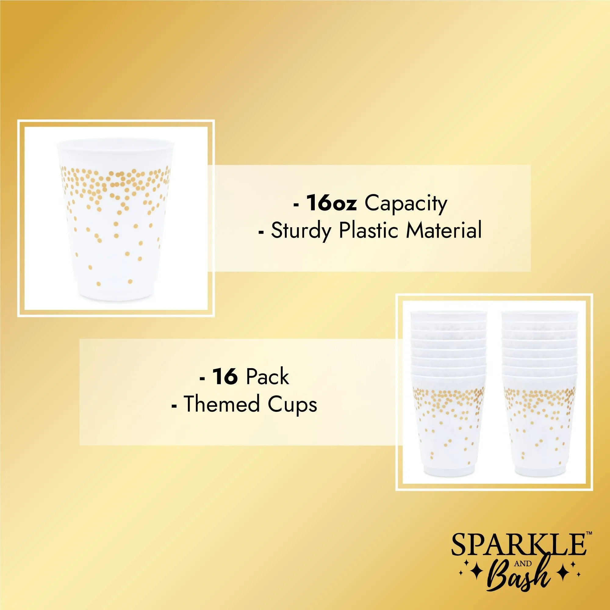 Gold Polka Dot Plastic Party Cups (16 oz, 16 Pack)
