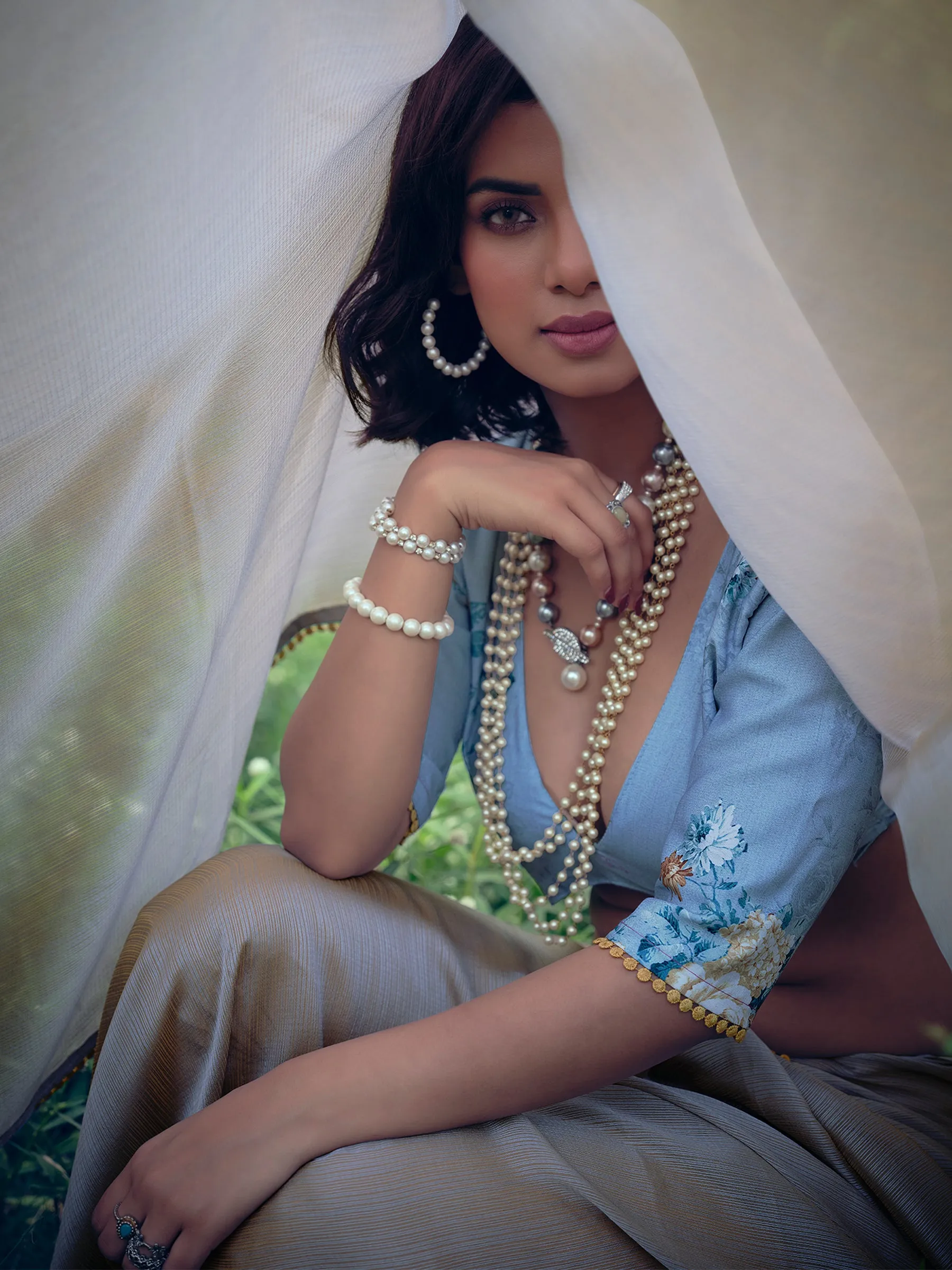 Grey Art Silk Woven Saree