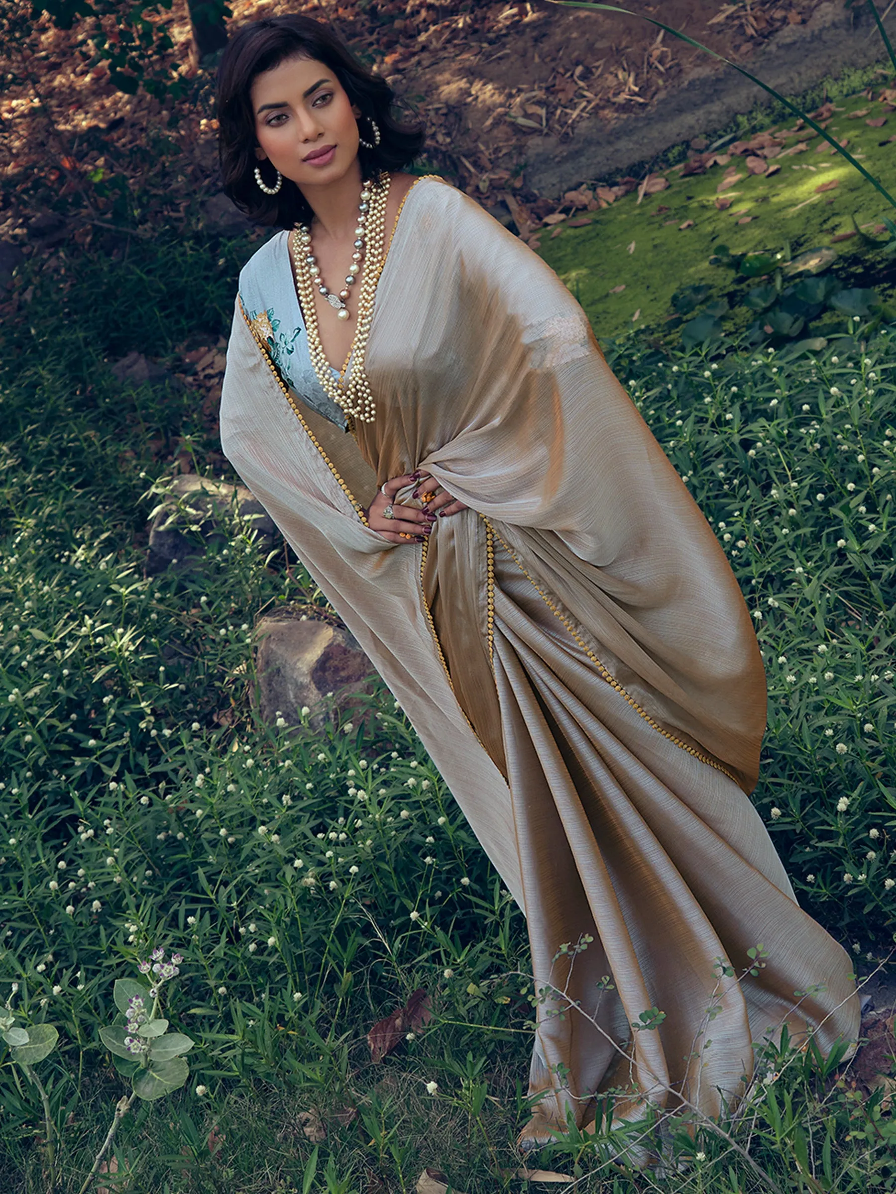 Grey Art Silk Woven Saree