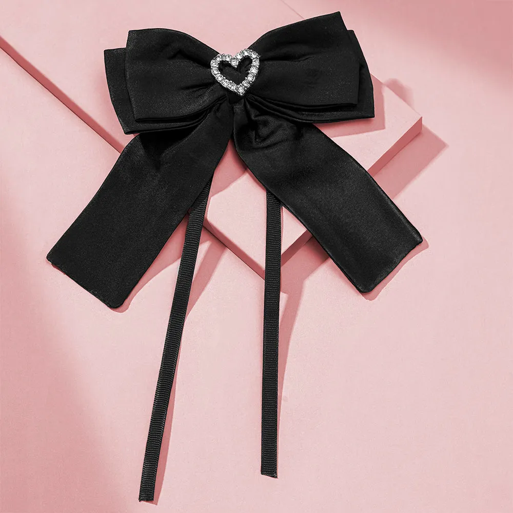 Hair Drama Co Black Bow With Hear Charm Pin