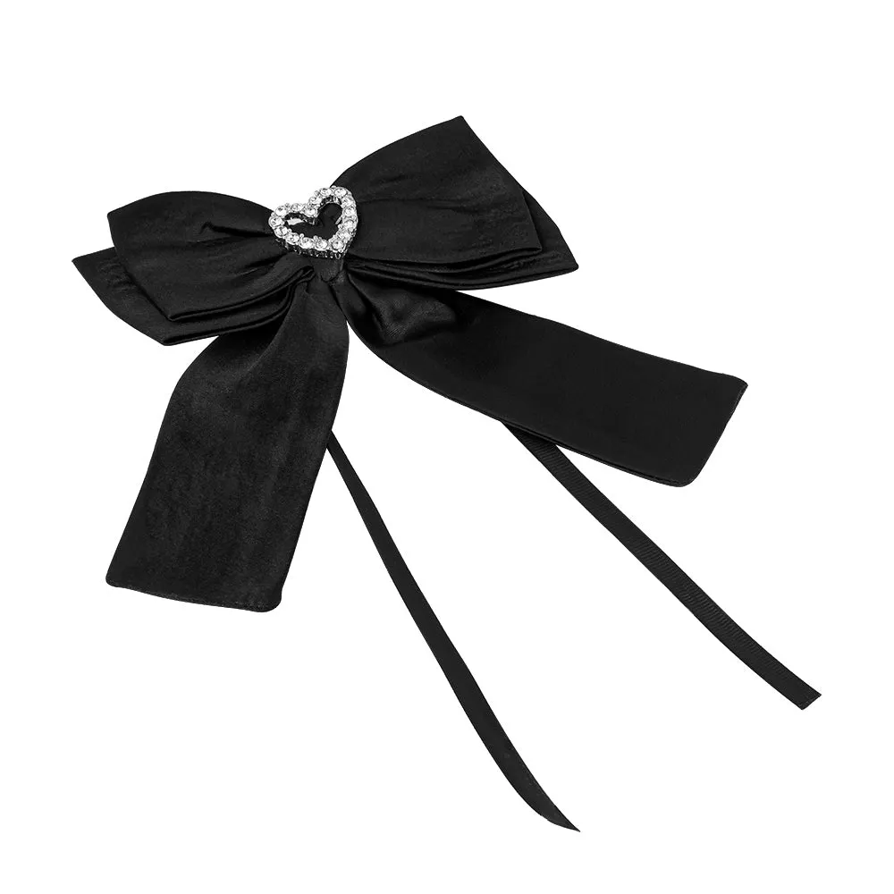 Hair Drama Co Black Bow With Hear Charm Pin