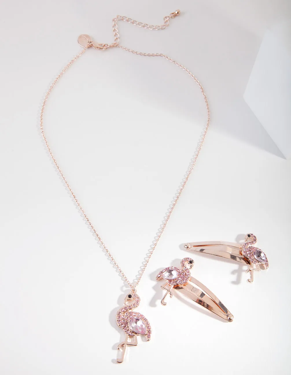 Kids Flamingo Necklace Hair Clip Set