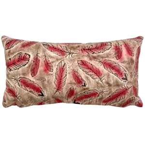 Lumbar Pillow - Red Feather Print Leather - 24" x 12" (LPIL093)