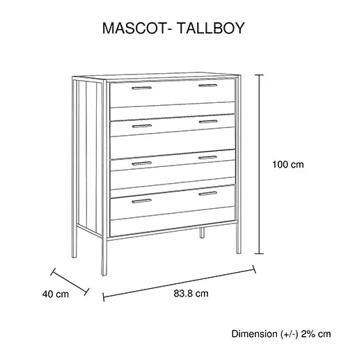 Mascot 4 Drawers Tallboy Storage Cabinet Oak Colour