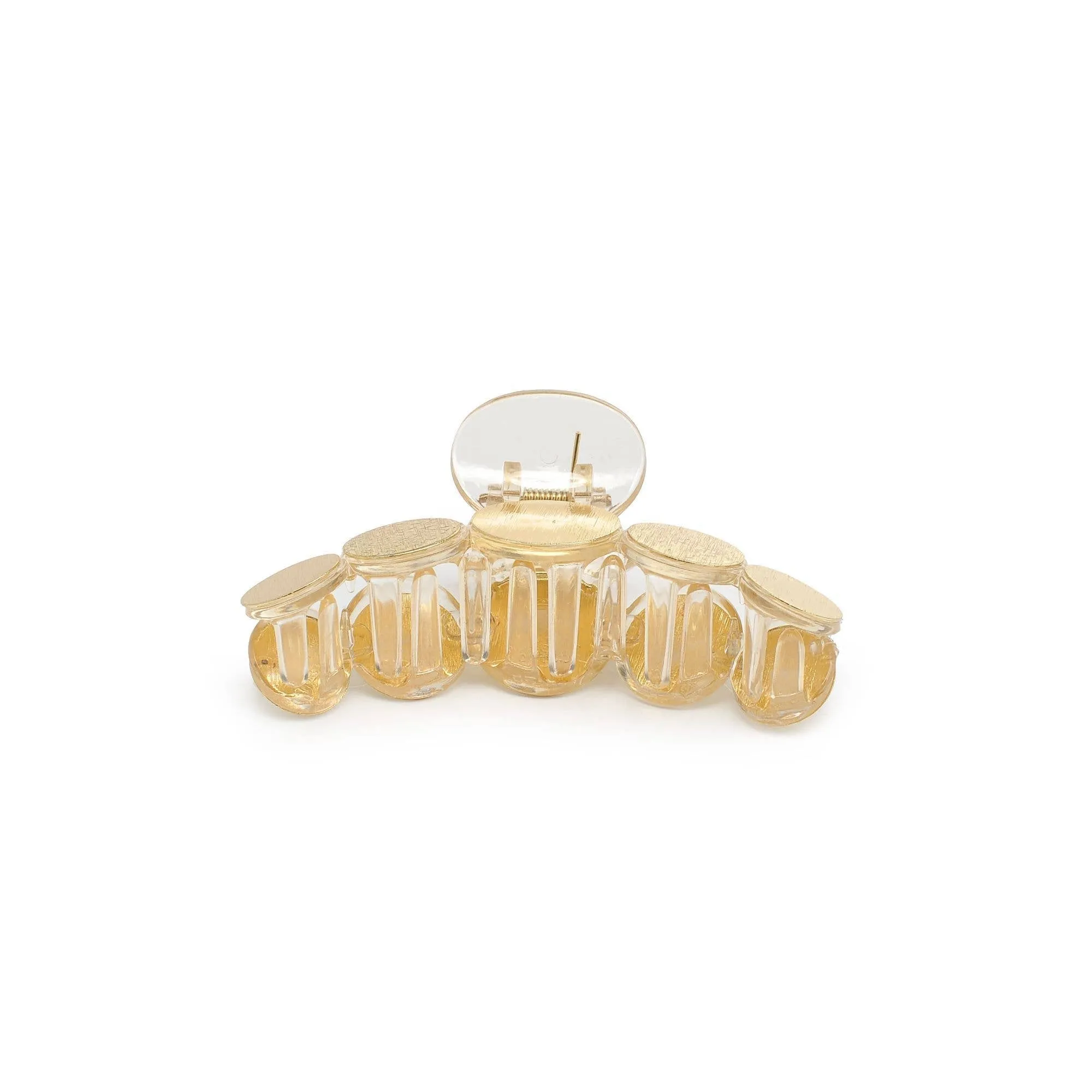 Metallic Disc Plated Hair Claw: Clear Gold