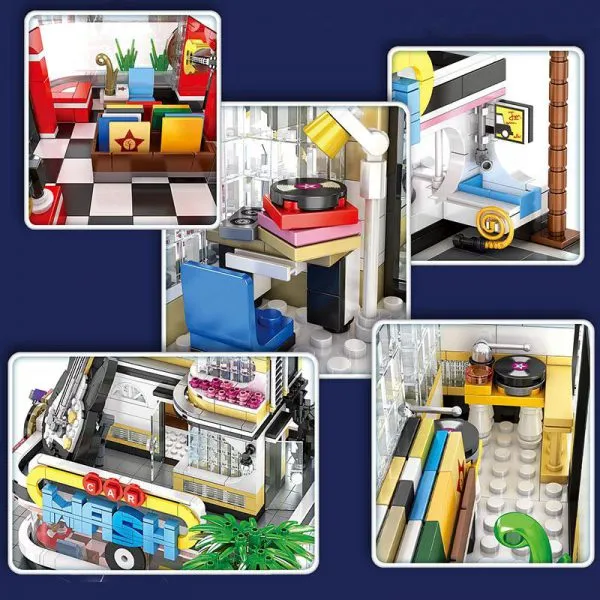 Music Store & Car Wash Street View Creator Modular City Building Blocks Set | General Jim's Toys