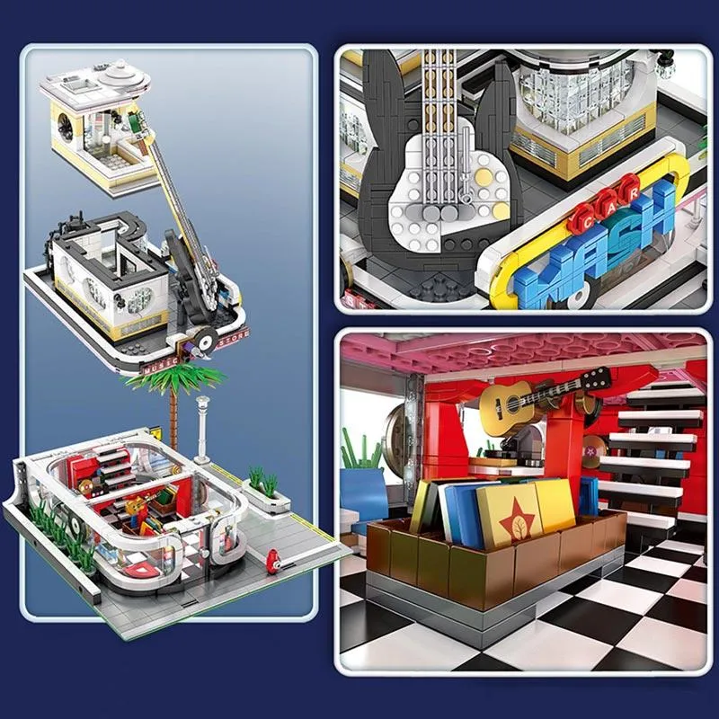 Music Store & Car Wash Street View Creator Modular City Building Blocks Set | General Jim's Toys