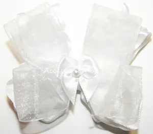 Organza Ruffle Satin Pearl Hair Bow