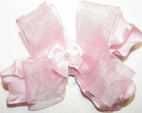 Organza Ruffle Satin Pearl Hair Bow
