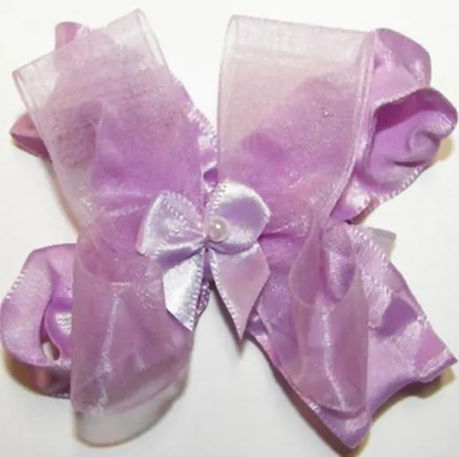 Organza Ruffle Satin Pearl Hair Bow