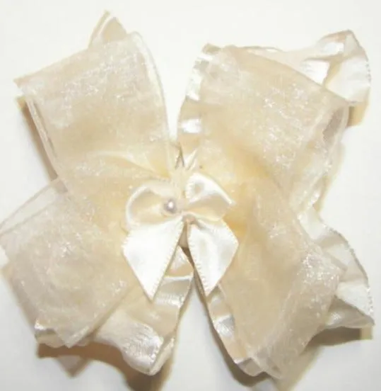Organza Ruffle Satin Pearl Hair Bow