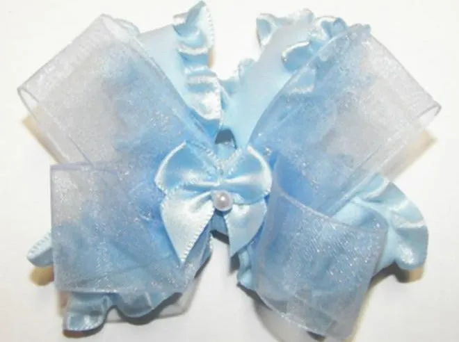 Organza Ruffle Satin Pearl Hair Bow