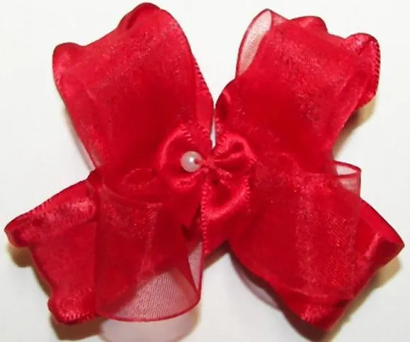 Organza Ruffle Satin Pearl Hair Bow