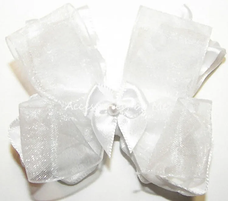 Organza Ruffle Satin Pearl Hair Bow