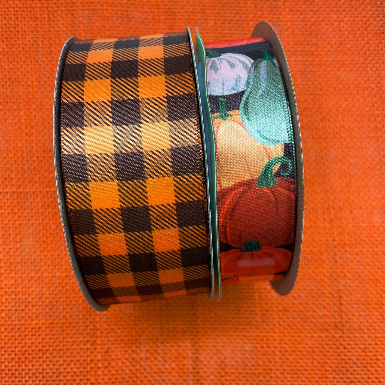 Pumpkin ribbon for Autumn  printed on 7/8" white satin