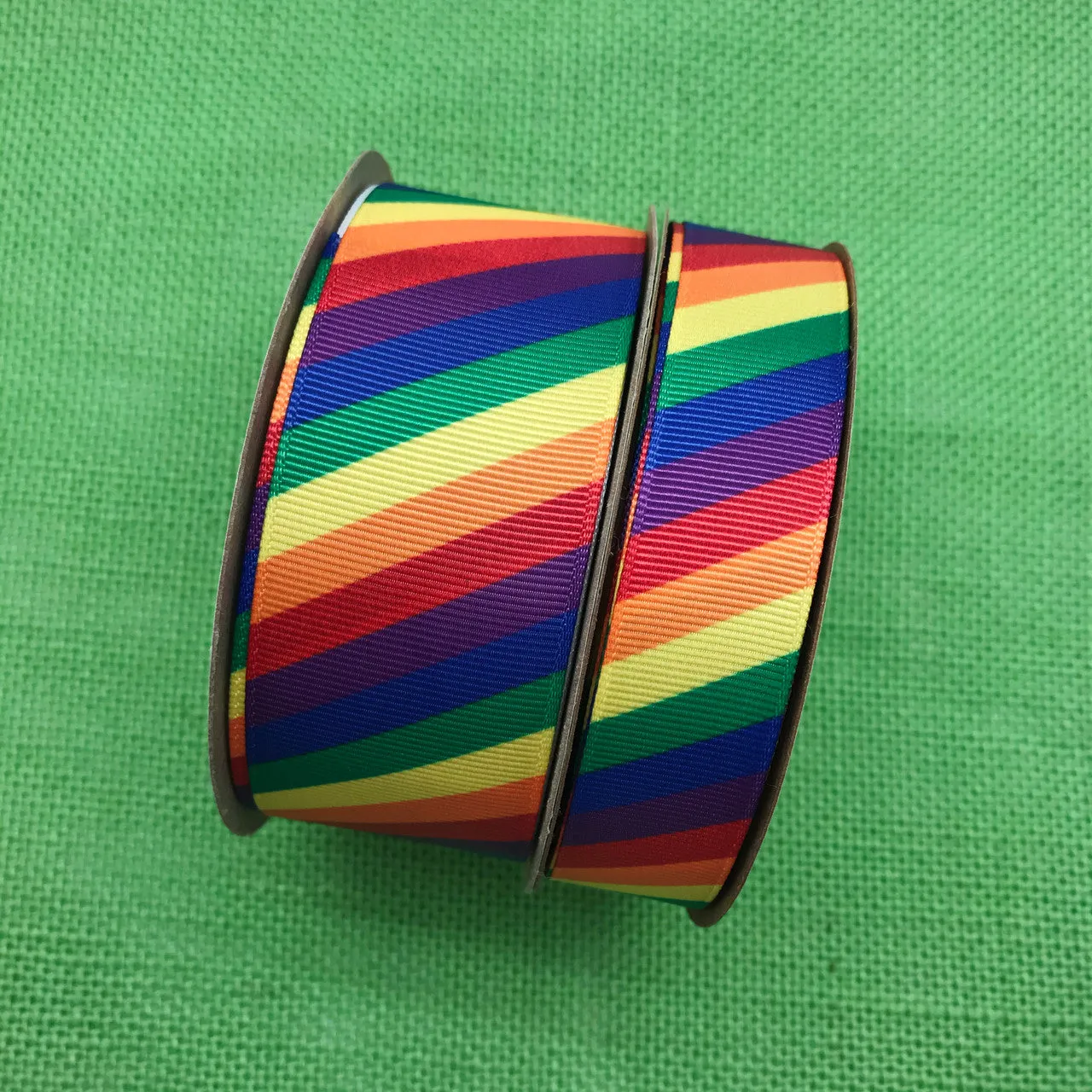 Rainbow Stripe Ribbon in primary colors on1.5" white grosgrain