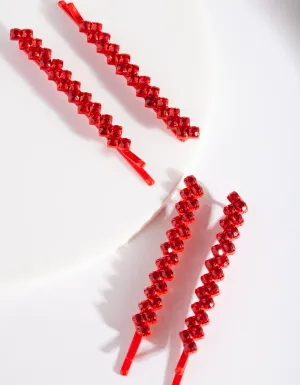 Red Diamante Zig Zag Hair Pin 4 Pack