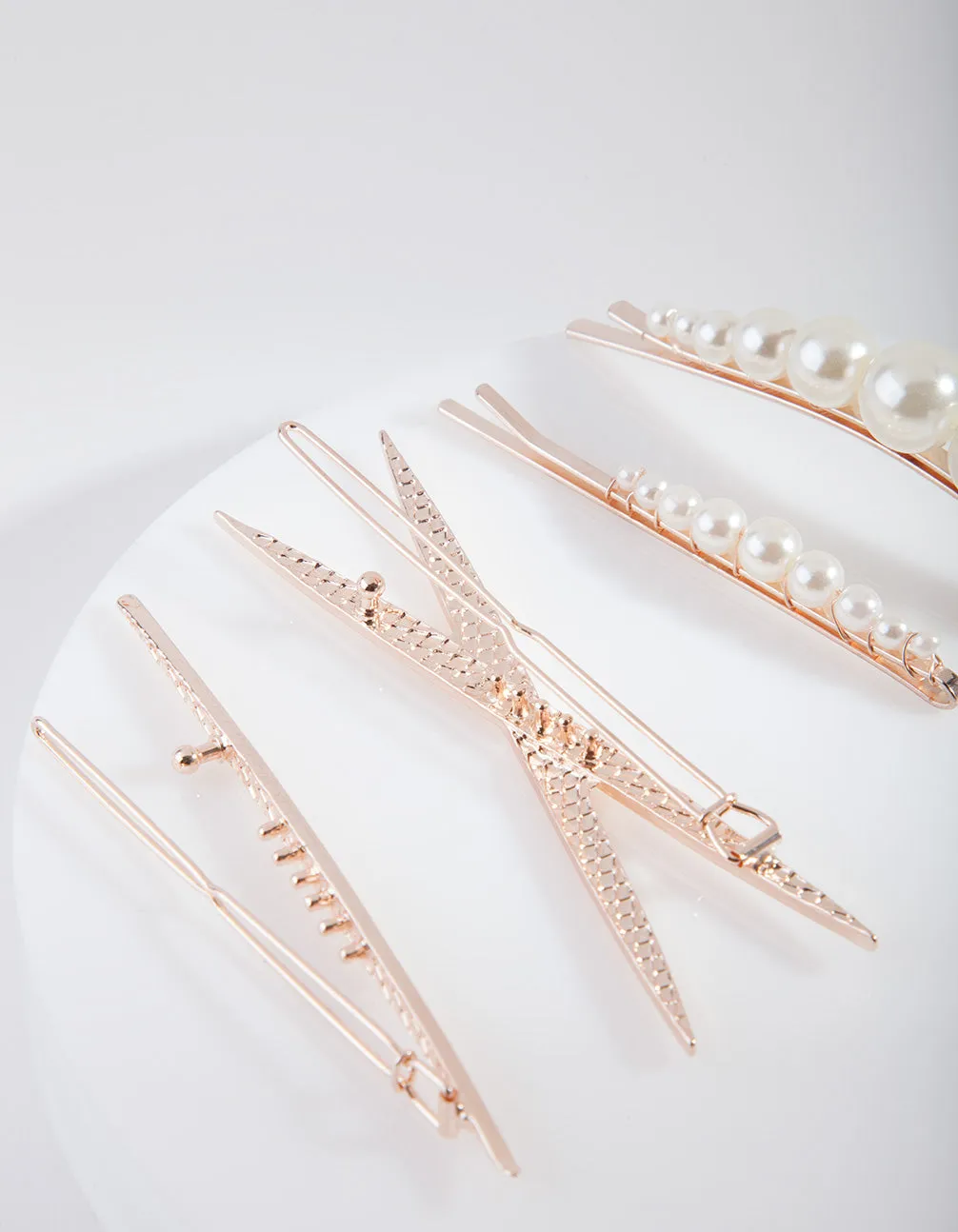 Rose Gold Mix & Match Pearl Hair Clip 4-Pack