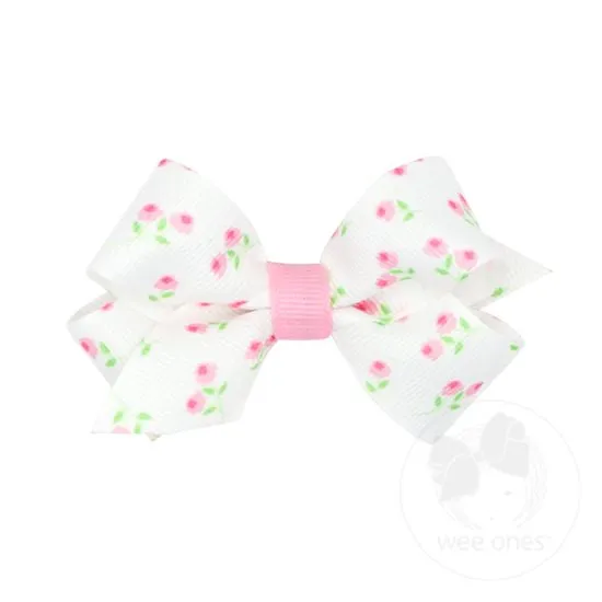 Rose Patterned Printed Grosgrain Hair Bow