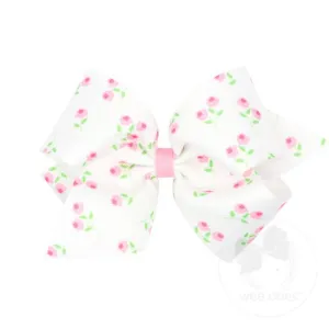 Rose Patterned Printed Grosgrain Hair Bow