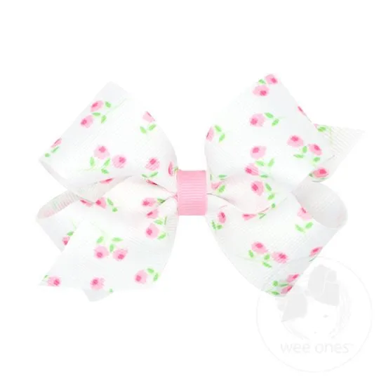 Rose Patterned Printed Grosgrain Hair Bow