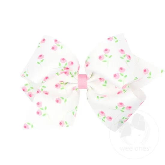 Rose Patterned Printed Grosgrain Hair Bow