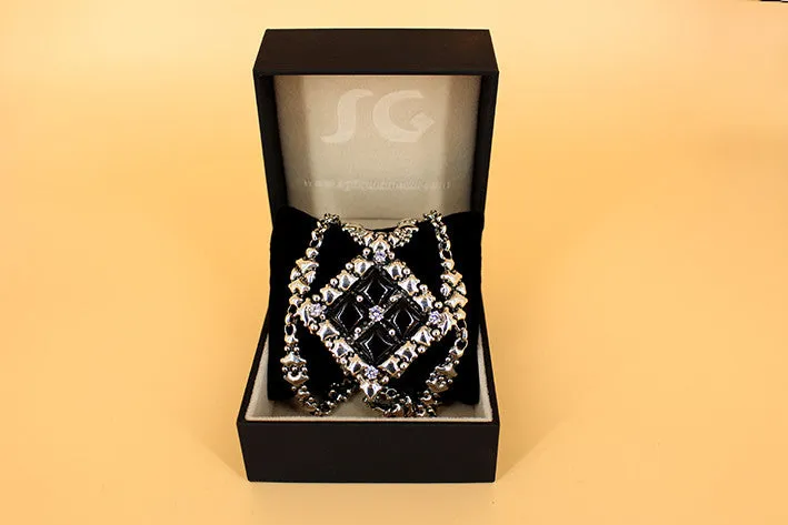 SG Liquid Metal PR N1-AS – Antique Silver Finish and Onyx Necklace by Sergio Gutierrez
