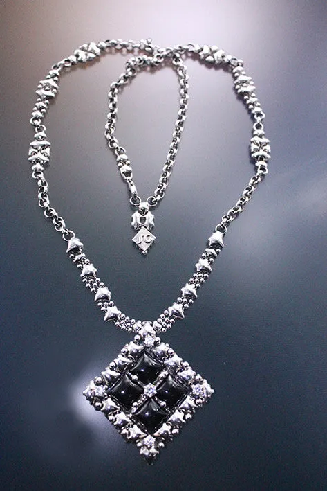 SG Liquid Metal PR N1-AS – Antique Silver Finish and Onyx Necklace by Sergio Gutierrez